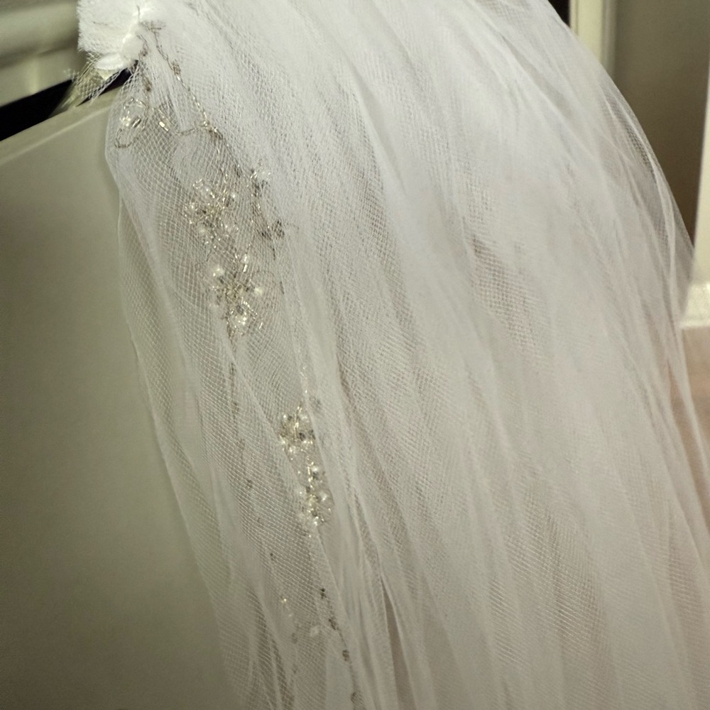 Ethereal White and Silver Veil with Sparkling Embellishments